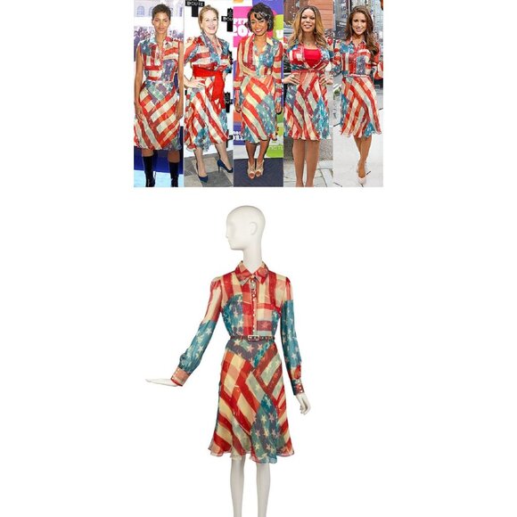 ASO CELEBS Iconic Flag Dress Silk Includes Belt RARE - Picture 1 of 10
